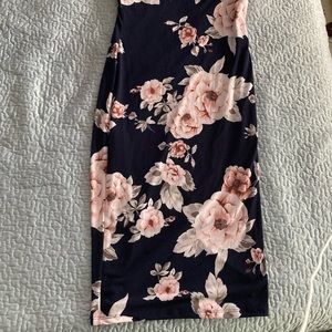 Fashion Nova Navy Blue Floral Midi Skirt